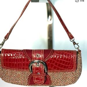 Chic Red and Brown Women's Shoulder Bag